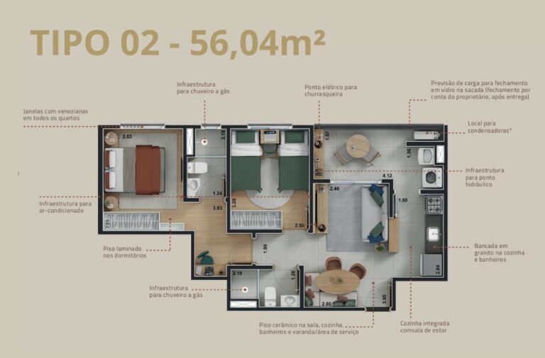 TIPO 02 - 56,04m² - 1